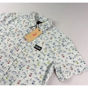 Jack Sage Shirt Mens XS White Mountain Gondala Print Button Up Camp NEW